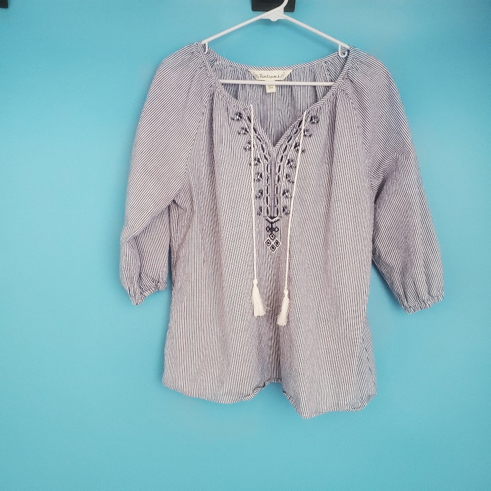 Tantrums Blouse Size XL Cropped Sleeve V-Neck